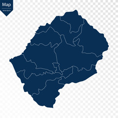 Transparent - High Detailed Blue Map of Lesotho. Vector eps10.	

