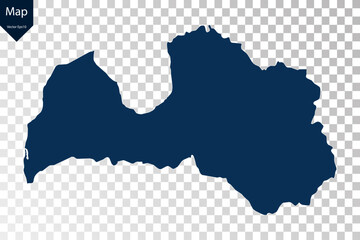 Transparent - High Detailed Blue Map of Latvia. Vector eps10.	
