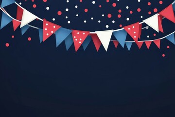 red, white, and blue bunting against a dark navy gradient background 