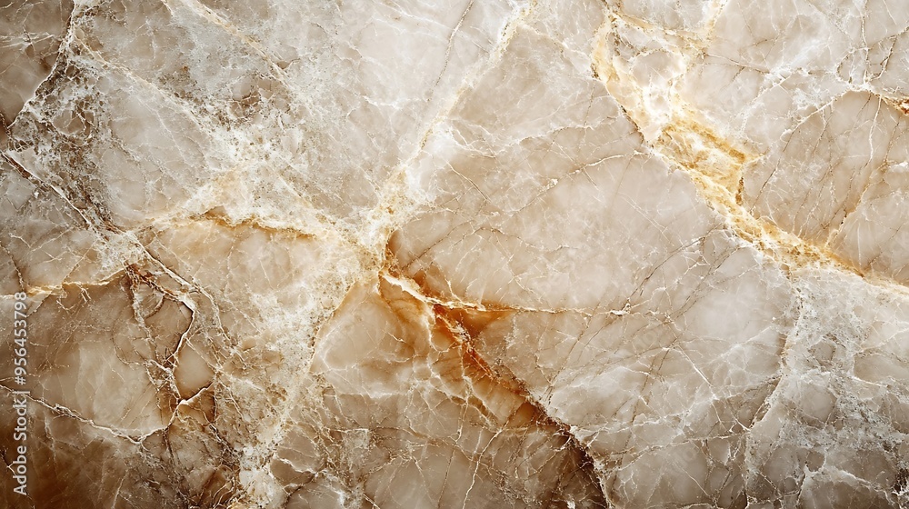Poster Beige marble texture with subtle veins and streaks displaying a smooth and elegant stone background : Generative AI