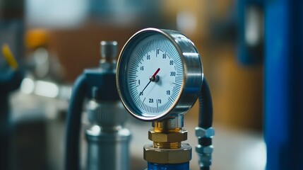 Detailed Macro Photograph Showcasing the Adjustment of a Water Filter s Pressure Gauge Dial Focusing on the Needle and Connection Point of the Mechanical Instrument