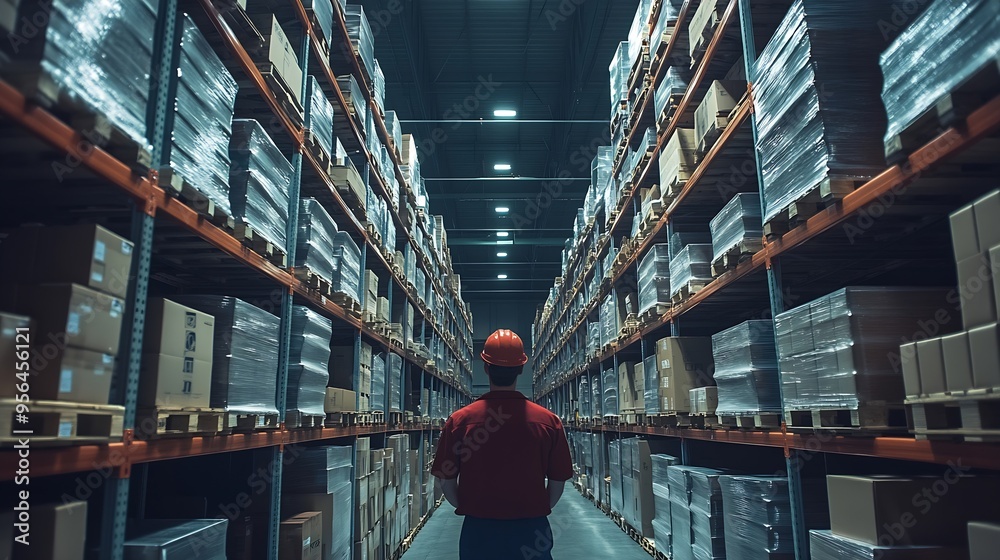 Aufkleber warehouse worker working in warehouse storage foreman or worker work at factory site check up produc