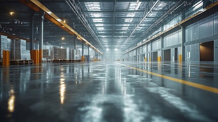 Obraz premium Expansive Industrial Warehouse on Cloudy Day : Generative AI