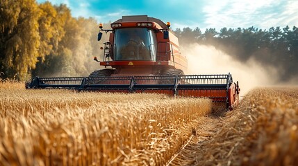 Obraz premium combine harvester at harvest in the field : Generative AI