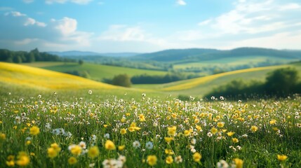 Fototapeta premium Spring Hillside Panorama Rural Tourism Delights : Generative AI