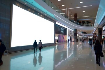 Indoor shopping mall advertising billboard, large video promotion LED white screen in public space