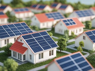 Fototapeta premium A suburban neighborhood with houses equipped with solar panels.
