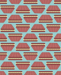 Cookies with filling pattern seamless. Chocolate cookies with cream background.