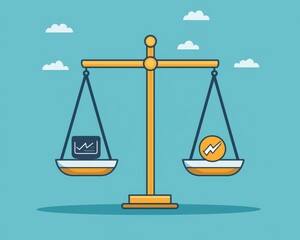 A vibrant illustration of a balance scale weighing financial growth against cryptocurrency, symbolizing market equality.