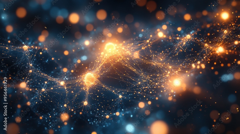 Wall mural abstract digital network with glowing nodes and connections in a futuristic technology background