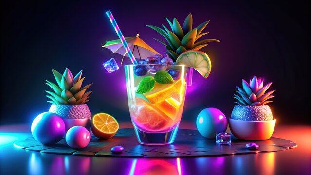 Neon Tropical Cocktail with Pineapple and Lime