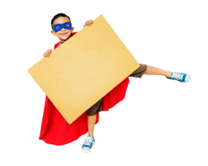 Png boy holding sign sticker, transparent background