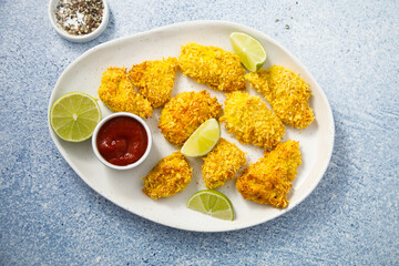 Homemade chicken nuggets with coconut