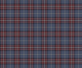 Plaid fabric pattern, blue, red, black, white, seamless for textile and design clothes skirt pants apron tablecloth blanket or decoration. Vector illustration.