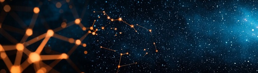 abstract technology network background with blurry orange lights and blue space, concept of digital connectivity and innovation.