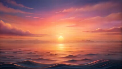 Obraz premium Serene sunset over calm ocean waves, tranquil mood, representing peace and nature, warm pastel colors with copy space 