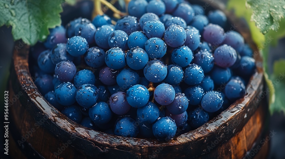 Poster fresh grape harvest for wine rustic style : generative ai