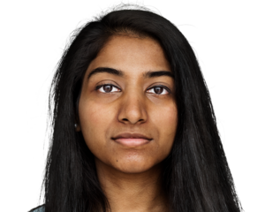 Indian young woman png transparent, face portrait close up