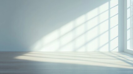 Obraz premium Minimalist scenes, with sharp diagonal shadows and light and shadow patterns on the white walls, create a peaceful and tranquil atmosphere, and modern aesthetics highlight tranquility.