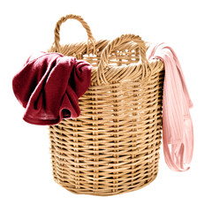 Png wooden laundry basket, isolated object, transparent background
