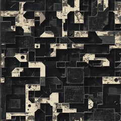 Industrial Mosaic: A dark and gritty abstract background featuring a seamless pattern of distressed metallic shapes, evoking a sense of urban decay or futuristic technology. 