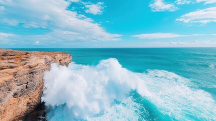 a dramatic cliffside view with waves crashing below, capturing the power and beauty of nature