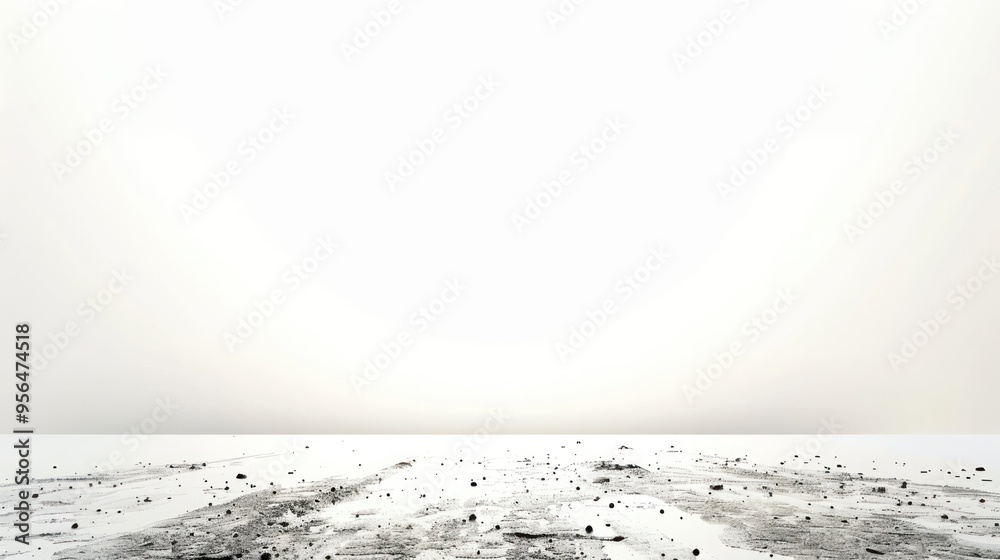 Poster a white background with a black and white image of a desert