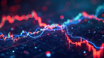 Fototapeta premium Bright Neon Patterns Forming Financial Market Analysis Visuals