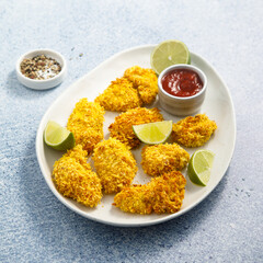 Homemade chicken nuggets with coconut