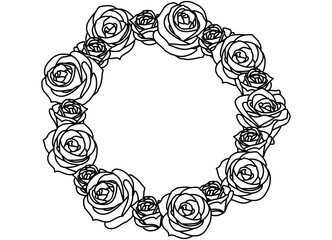 Vector round wreath - frame of flowers. Modern floral pattern with black lines on a white background. trendy vector background