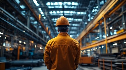 Metalwork manufacturing factory manager oversees highest quality of metal or steel frame for heavy construction Steel manufacture inspection ensuring precision quality product Exemplif : Generative AI