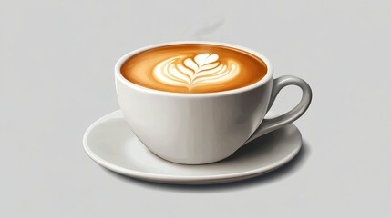 A cup of coffee with latte art on a white saucer.