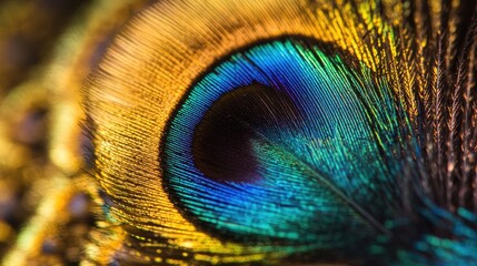 Naklejka premium A close-up of a peacock feather's eye, showcasing the intricate details and vibrant colors