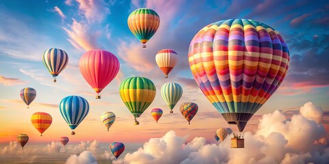 Fototapeta premium Colorful hot air balloons drifting in a soft pastel sky during an adventure-filled day