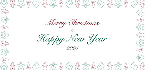 Merry Christmas and Happy New Year. Vector background. Formal greeting. 2025 year postcard, banner, frame