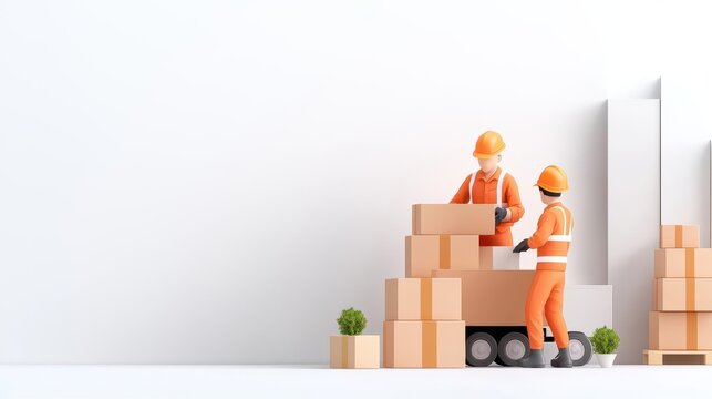 Professional movers packing and loading items, care in moving services, residential relocation, teamwork in action.