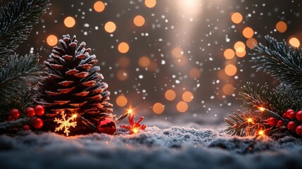 A Christmas night with a glowing circle frame for text.