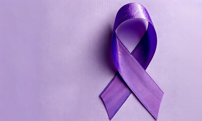 A purple ribbon on a lilac background symbolizing awareness for causes such as domestic violence