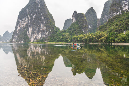 Beautiful Yu Long river Karst mountain landscape in Yangshuo Guilin, China