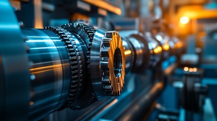 Fototapeta premium Machineries in illuminated industry stock photo : Generative AI