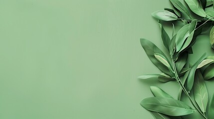Green leaves creating a natural frame on a green background, perfect for sustainable or eco-friendly themed designs