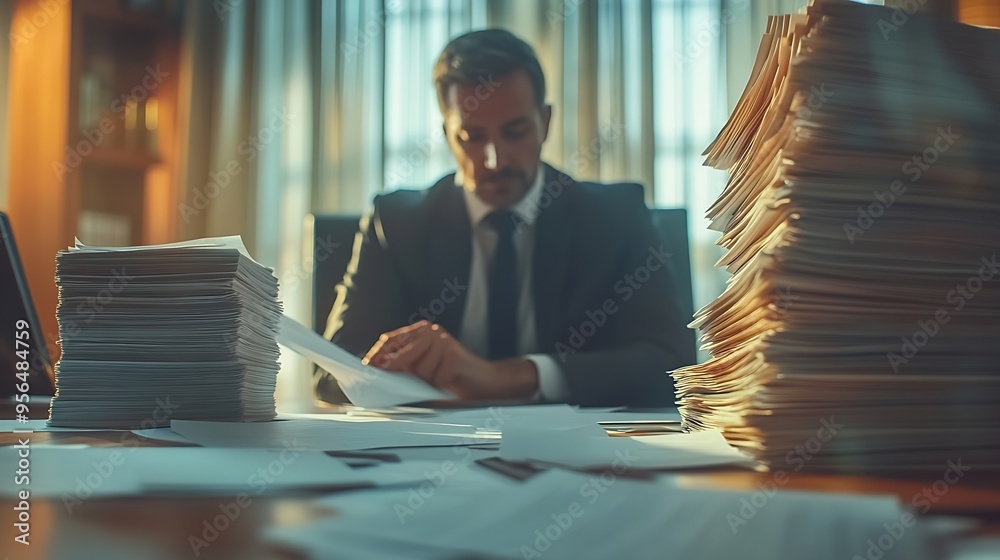 Aufkleber lawyer sits in office with litigation contract documents attorneys draft contracts and legal terms f