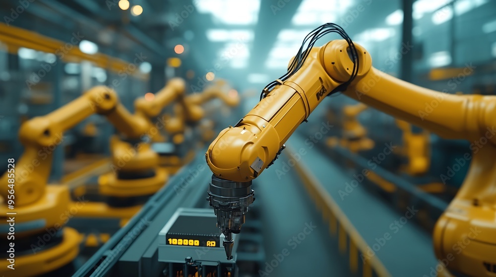 Poster mlp smart industry robot arms for digital factory production technology showing automation manufactu