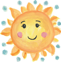 Cute Sun, Clouds and Rainbow Watercolour Illustration for kids nursery room pattern and design