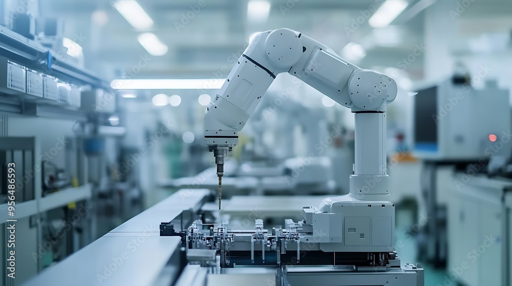 Poster Industry 40 Ai Smart industry of digital factory industrial revolution Engineer control robotics automatic arms machine with monitoring Ai system software Digital manufacturing operati : Generative AI