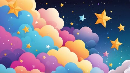 Fototapeta premium dazzling stars and fluffy clouds set against a colorful sky