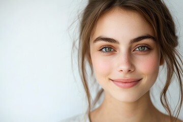 Obraz premium Smiling young woman with green eyes and flawless skin