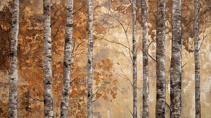 Obraz premium Light Brown Birch Trees and Leaves in Michel de Gallard Style. AI generated illustration