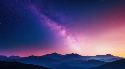 a starry night sky over a quiet mountain landscape, the Milky Way stretching across the sky, providing a breathtaking view of the universe