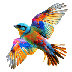 Fototapeta premium Bright beautiful bird flying on transparent background PNG